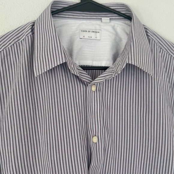Tiger of Sweden Other - Tiger of Sweden Mens Striped Long Sleeve Button Down Shirt, Slim Fit, Gray